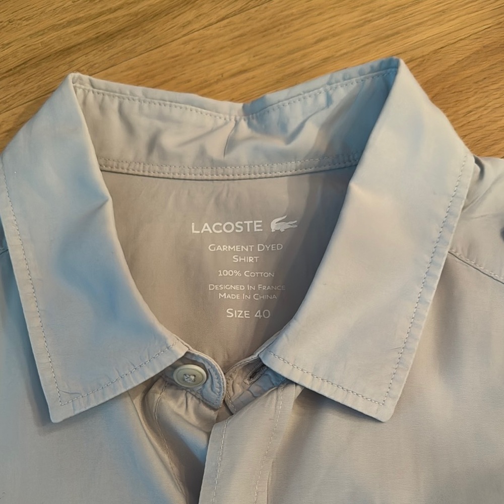 Men's Lacoste Light Blue/Grey Garment Dyed Shirt - Picture 2 of 3